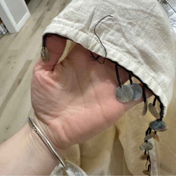 Zara Linen skirt coins embellished wrap mini beige sand tassels high waisted - Picture 9 of 11